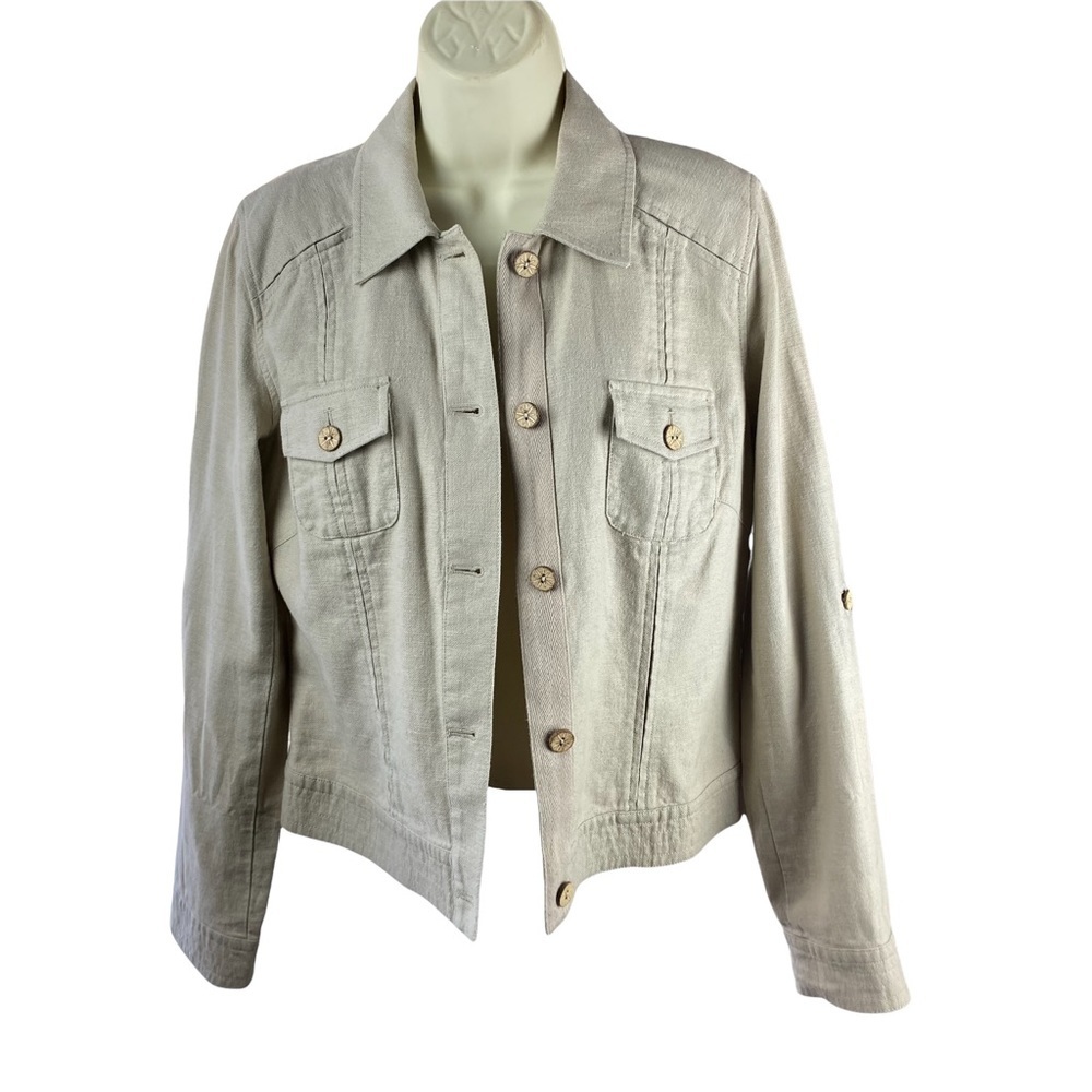 Sigrid Olsen Womens Light Tan Linen Jacket